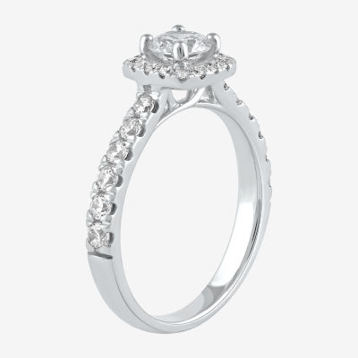 Certified (F / Si1) Womens 1 CT. T.W. Lab Grown White Diamond 10K White Gold Cushion Side Stone Halo Engagement Ring