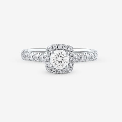 Certified (F / Si1) Womens 1 CT. T.W. Lab Grown White Diamond 10K White Gold Cushion Side Stone Halo Engagement Ring