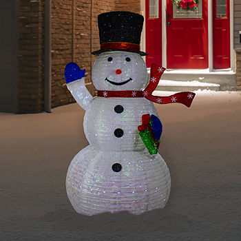71'' LED Lighted White Iridescent Twinkling Snowman Outdoor Christmas  Decoration, Color: White - JCPenney