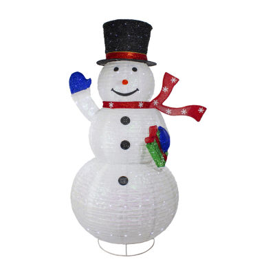 71'' LED Lighted White Iridescent Twinkling Snowman Outdoor Christmas ...