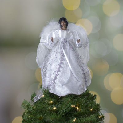 14'' African American Silver and White Angel Christmas Tree Topper  Unlit