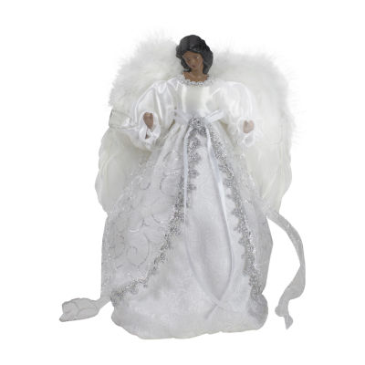 14'' African American Silver and White Angel Christmas Tree Topper  Unlit