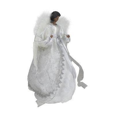 14'' African American Silver and White Angel Christmas Tree Topper  Unlit