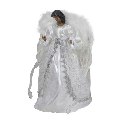 14'' African American Silver and White Angel Christmas Tree Topper  Unlit