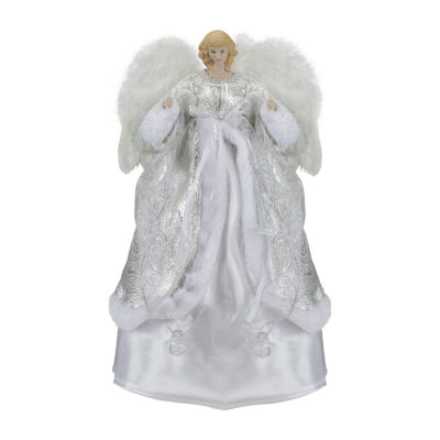 18'' Blonde Angel in White and Sliver Dress with Faux Fur Trim Christmas Tree Topper