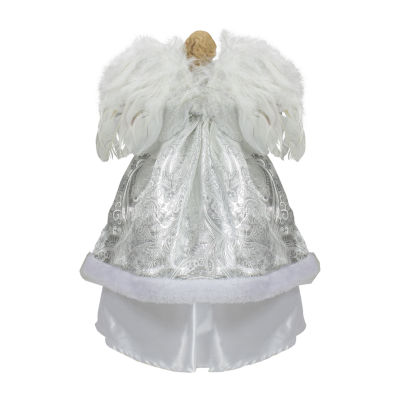 18'' Blonde Angel in White and Sliver Dress with Faux Fur Trim Christmas Tree Topper