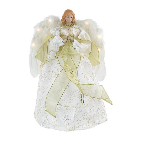 Northlight 14'' Lighted White And Gold Angel In A Dress Christmas Tree Topper - Warm White Lights