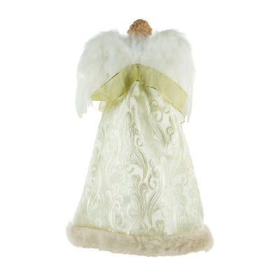 18'' Lighted White and Gold Angel in a Dress Christmas Tree Topper - Warm White Lights
