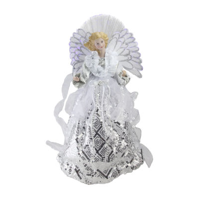 16'' White and Silver Lighted Angel Sequined Gown Christmas Tree Topper