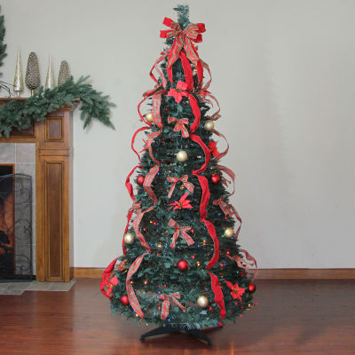 6' Pre-Lit Red Plaid Pre-Decorated Pop-Up Artificial Christmas Tree  Multicolor Lights