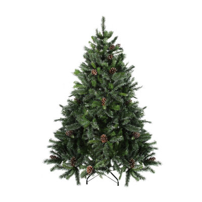 7' Full Snowy Delta Pine with Cones Artificial Christmas Tree Unlit