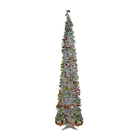 Northlight 6' Pre-lit Silver Tinsel Pop-up Artificial Christmas Tree - Warm White Led Lights
