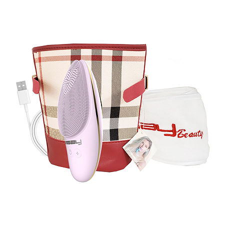 LINSAY Facial Cleansing Brush With LED Photon Therapy Bundle With USB Cable Headband And Bag, One Size, Beige