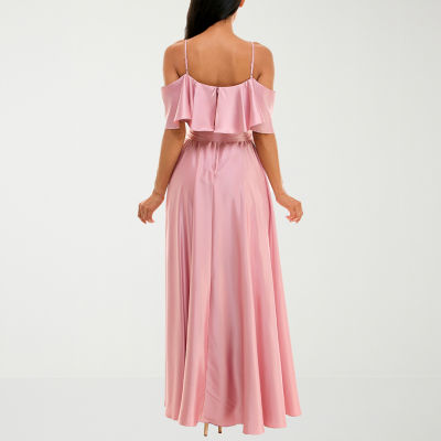 Premier Amour Satin Womens Short Sleeve Evening Gown