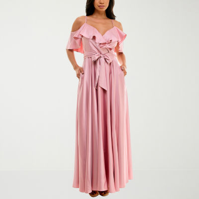 Premier Amour Satin Womens Short Sleeve Evening Gown