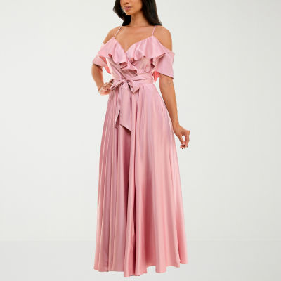 Premier Amour Satin Womens Short Sleeve Evening Gown