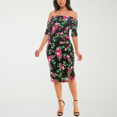 Premier Amour Womens Floral 3/4 Sleeve Midi Sheath Dress