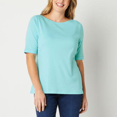 St. John's Bay Womens Tall Boat Neck Elbow Sleeve T-Shirt