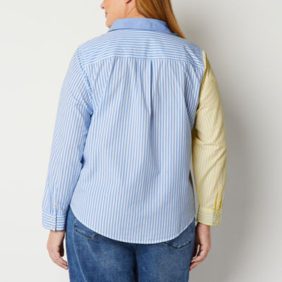 St. John's Bay Plus Womens Long Sleeve Adaptive Regular Fit Easy-on + Easy-off Button-Down Shirt