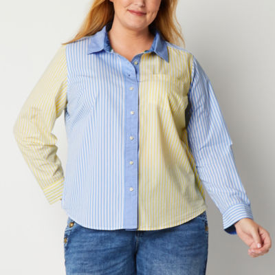 St. John's Bay Plus Womens Long Sleeve Adaptive Regular Fit Easy-on + Easy-off Button-Down Shirt