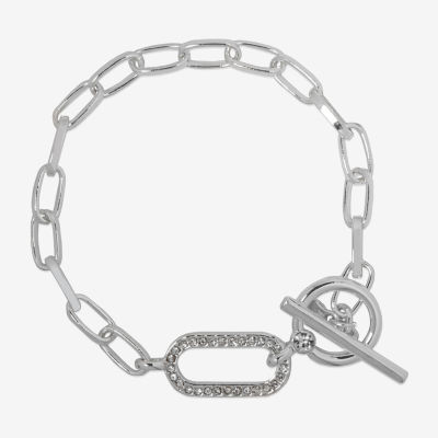 Bijoux Bar Delicates Silver Tone Glass 7 Inch Link Oval Chain Bracelet