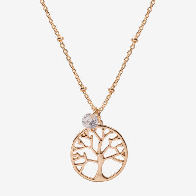 Bijoux Bar Delicates Gold Tone Tree Of Life Cubic Zirconia 16 Inch Bead Round Pendant Necklace