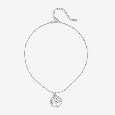 Bijoux Bar Delicates Silver Tone Tree Of Life Cubic Zirconia 16 Inch Bead Round Pendant Necklace