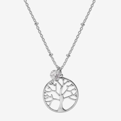 Bijoux Bar Delicates Silver Tone Tree Of Life Cubic Zirconia 16 Inch Bead Round Pendant Necklace