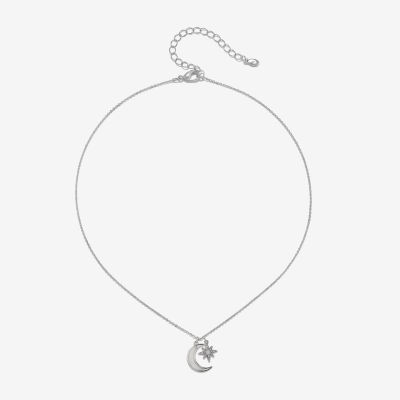 Bijoux Bar Delicates Silver Tone Glass 16 Inch Cable Moon Star Pendant Necklace