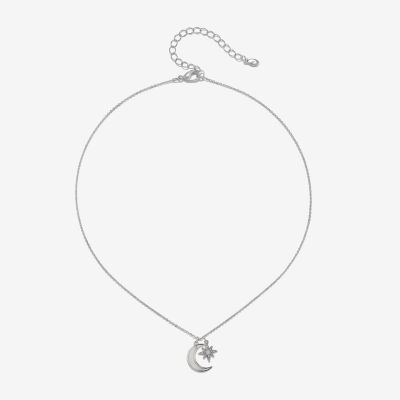 Bijoux Bar Silver Tone Womens Glass Zinc Moon Star Pendant Necklaces