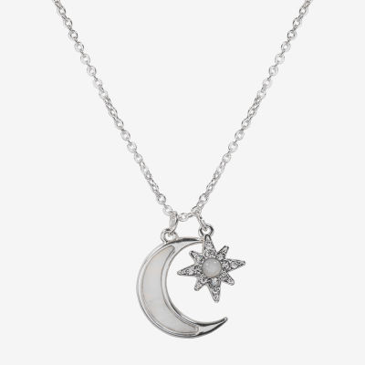 Bijoux Bar Delicates Silver Tone Glass 16 Inch Cable Moon Star Pendant Necklace