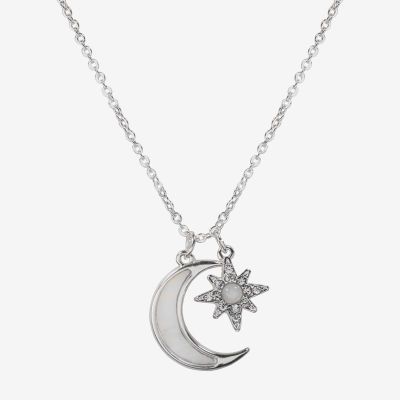 Bijoux Bar Silver Tone Womens Glass Zinc Moon Star Pendant Necklaces