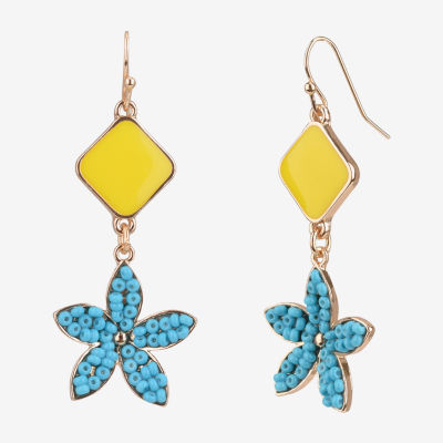 Mixit Gold Tone Flower Square Drop Earrings