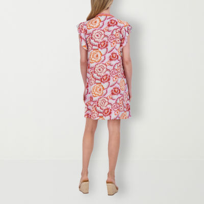 Stella Parker Womens Short Sleeve Floral A-Line Dress