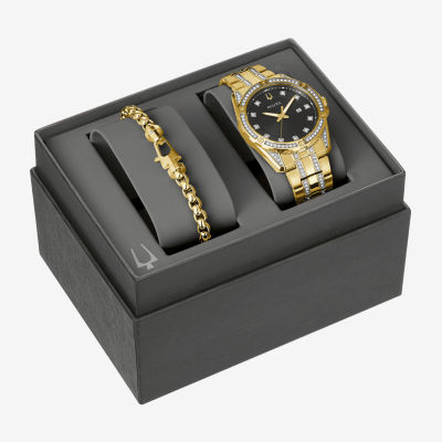 Bulova Classic Crystal Mens Crystal Accent Two Tone Stainless Steel 2-pc. Watch Boxed Set 98k115