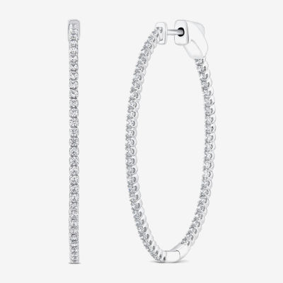 (G / SI1-SI2) 1 CT. T.W. Lab Grown White Diamond 10K White or Yellow Gold 41mm Oval Hoop Earrings