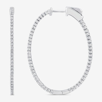 (G / SI1-SI2) 1 CT. T.W. Lab Grown White Diamond 10K White or Yellow Gold 41mm Oval Hoop Earrings