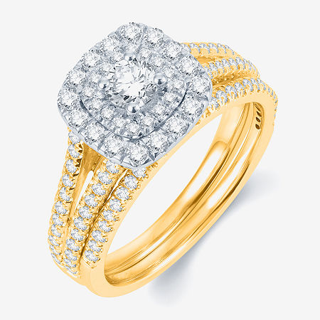 Modern Bride Signature 1 CT.T.W. Natural Diamond 14K White Gold Bridal Ring Set, 8, Yellow