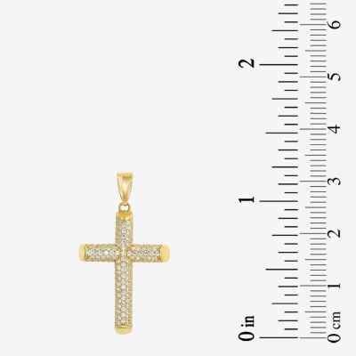 Mens White Cubic Zirconia 14K Gold Cross Pendant