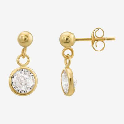 White Cubic Zirconia 10K Gold Round Drop Earrings