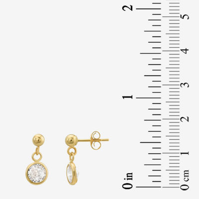 White Cubic Zirconia 10K Gold Round Drop Earrings