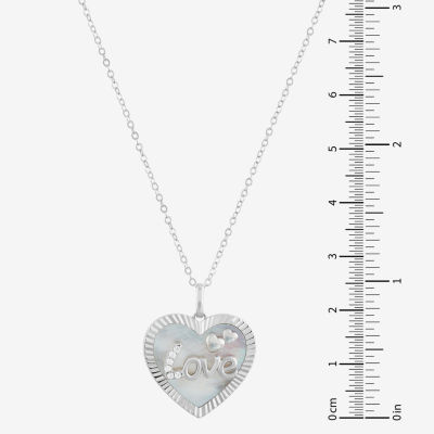 Womens Mother Of Pearl Sterling Silver Heart Pendant Necklace