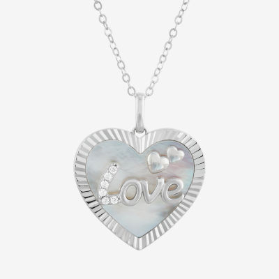 Limited Quantities! "Love" Womens White Mother Of Pearl Sterling Silver Heart 18 Inch Pendant Necklace
