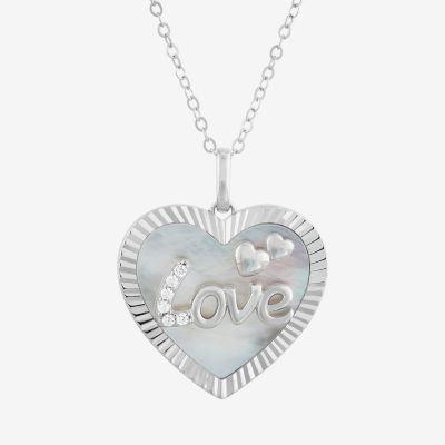 Womens Mother Of Pearl Sterling Silver Heart Pendant Necklace