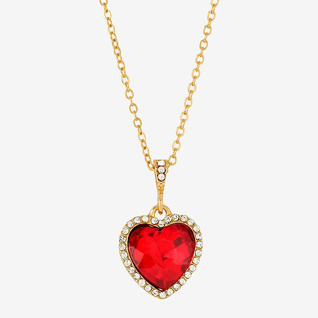 1928 16 Inch Link Heart Pendant Necklace, One Size, Red