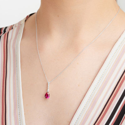 Womens Gemstone Sterling Silver Pear Pendant Necklace