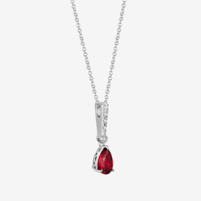 Womens Gemstone Sterling Silver Pear Pendant Necklace