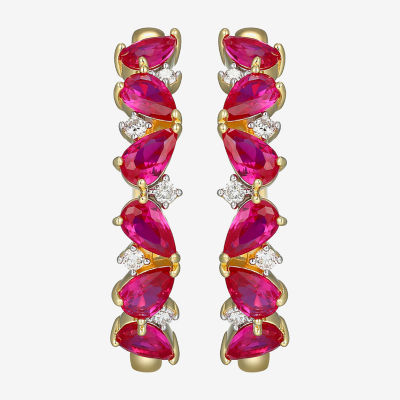 Gemstone 18K Gold Over Silver 25mm Hoop Earrings