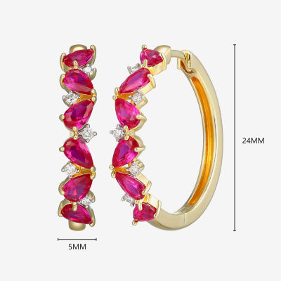 Gemstone 18K Gold Over Silver 25mm Hoop Earrings