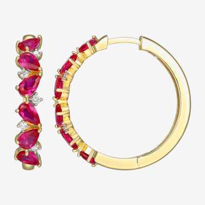 Gemstone 18K Gold Over Silver 25mm Hoop Earrings